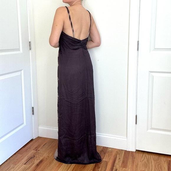 Silk Satin Chiffon Front Slit Evening Gown - Picture 5 of 11